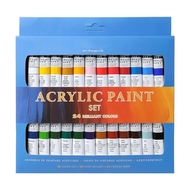 

24 Colors Acrylic Paints Set 12ml Tubes Drawing Painting Pigment Hand-painted Wall Paint For Artist DIY