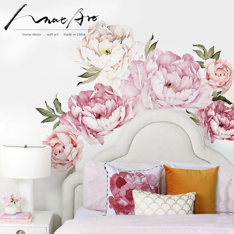Kaufen Rosa moderne home wohnzimmer dekor wand kunst Pfingstrose Blumen Wand Aufkleber Wandbild diy kunst Schlafzimmer dekoration hochzeit zubehör