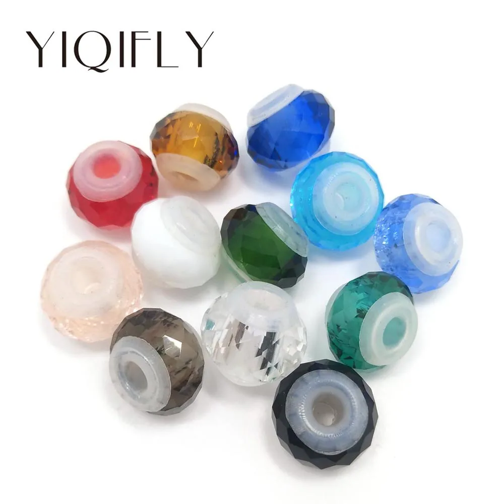 

YIQIFLY free shipping 20pcs mix colors big hole crystal rubber stopper core beads fit European bracelet DIY