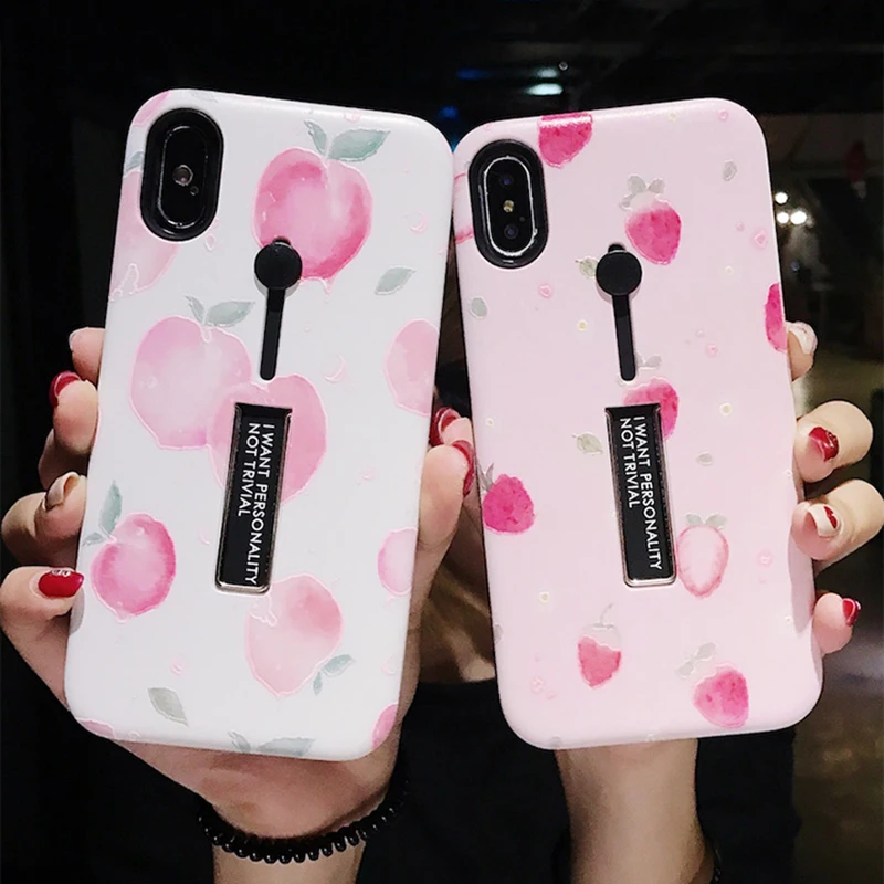 

Pineapple Strawberry Cactus Soft Case For iPhone 6 Hide Ring Stand Holder Phone Cases For iPhone X 8 7 6 6s Plus PC Back Cover