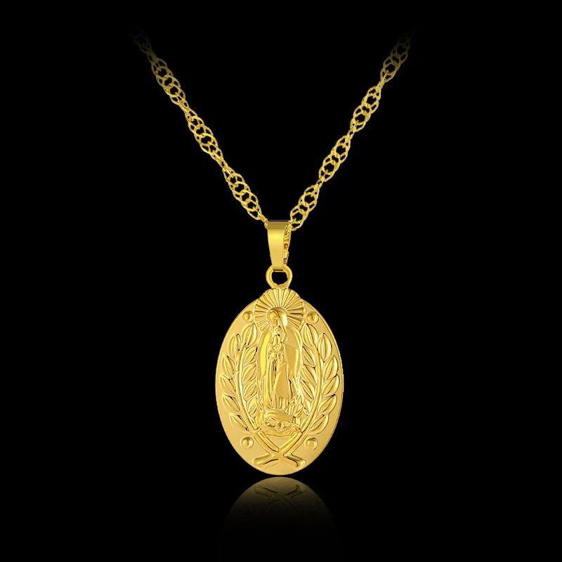 

New arrived Women Religious Blessed Virgin Mary pendant Necklace Jewelry Gold color Copper Pendant&Chain Bijoux Gift