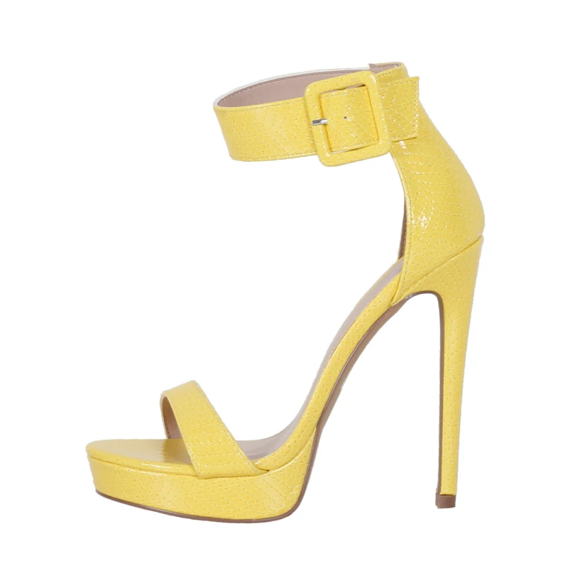 

2019 Summer Super High Platform Sandal Woman Sexy Open Toe Ankle Strap Gladiator Heels Big Buckle Strap Snakeskin Leather Sandal