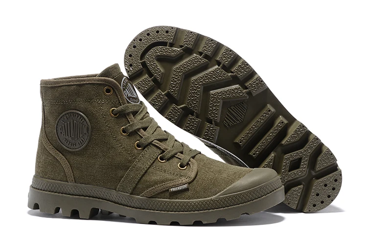 PALLADIUM Pampa Hi 52352, кроссовки цвета хаки, удобные, высокое качество, ботильоны на шнуровке, парусиновая мужская повседневная обувь, размеры 39-45 - Цвет: Army Green