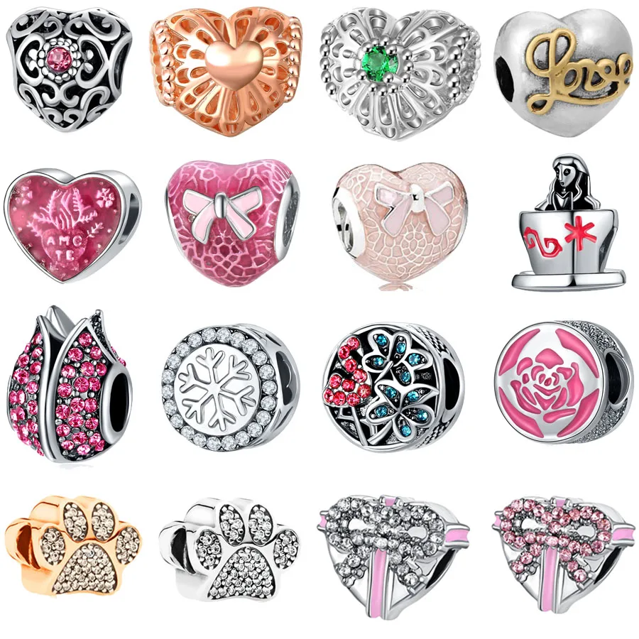 

free shipping 1pc rose gold heart love paw big hole bead charm Fits European Pandora Charm Bracelets mix026