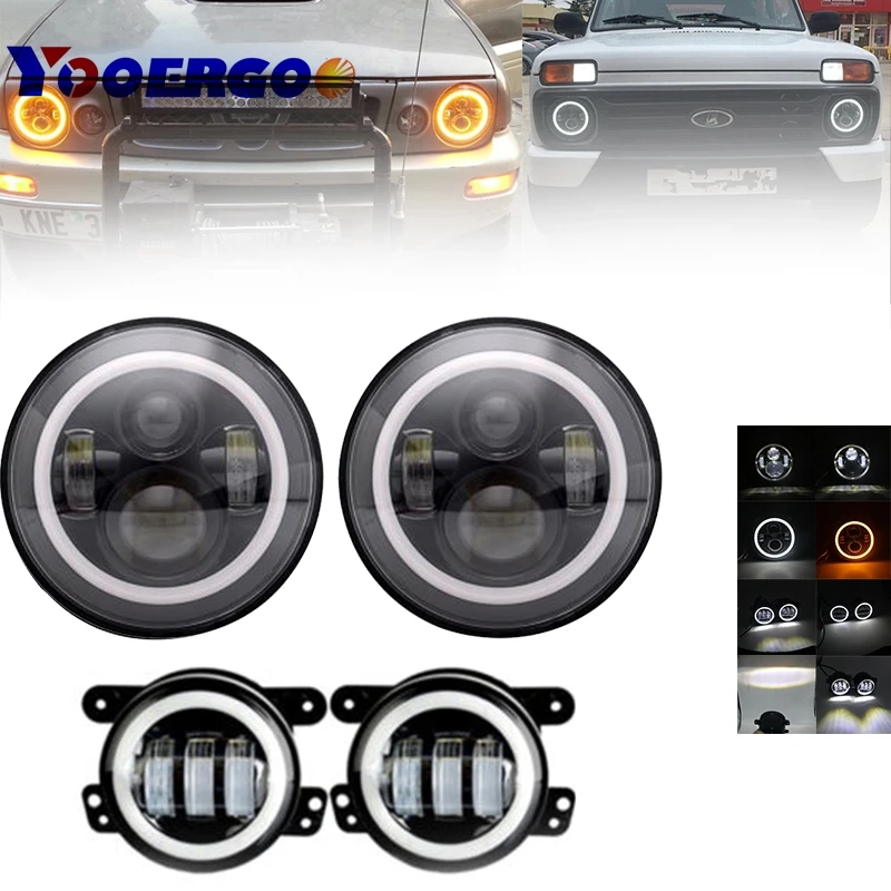 

Black 50W 7inch led headlight with White DRL Yellow (Amber) Turn signal lights for Jeep Wrangler LandRover Defender lamps