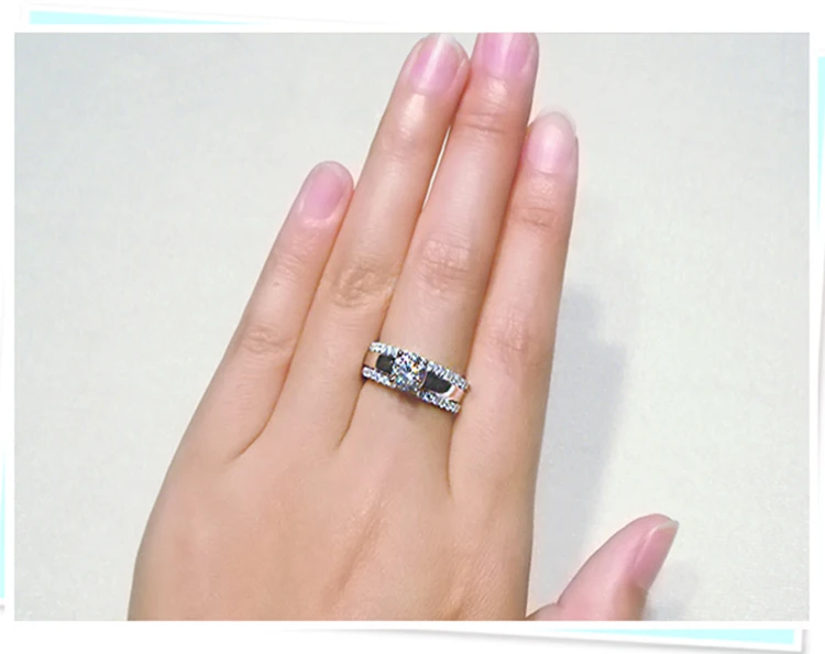 Высокое качество 925 Серебряное кольцо 1Ct четырьмя зубцами химическое Diamant набор кольца из белого золота Цвет Свадебные украшения