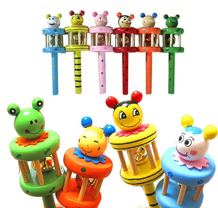 Buy Rainbow Musical Instrument Toy Colorful Wooden Hand Jingle Ring Bell Rattle
