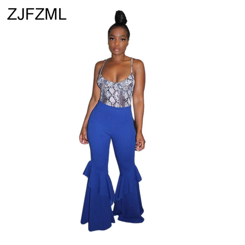 

Cascading Ruffles Sexy Flare Trousers Women Fashion High Waist Full Length Wide Leg Pant Casual Bodycon Bell-Bottomed Pantalons