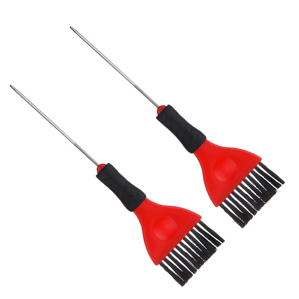 2 Pieces Hair Tint Brush with Metal Pin Tail, Red & Black, Long Handle, Professional Barber Salon Hair Dye Applicator Brushes