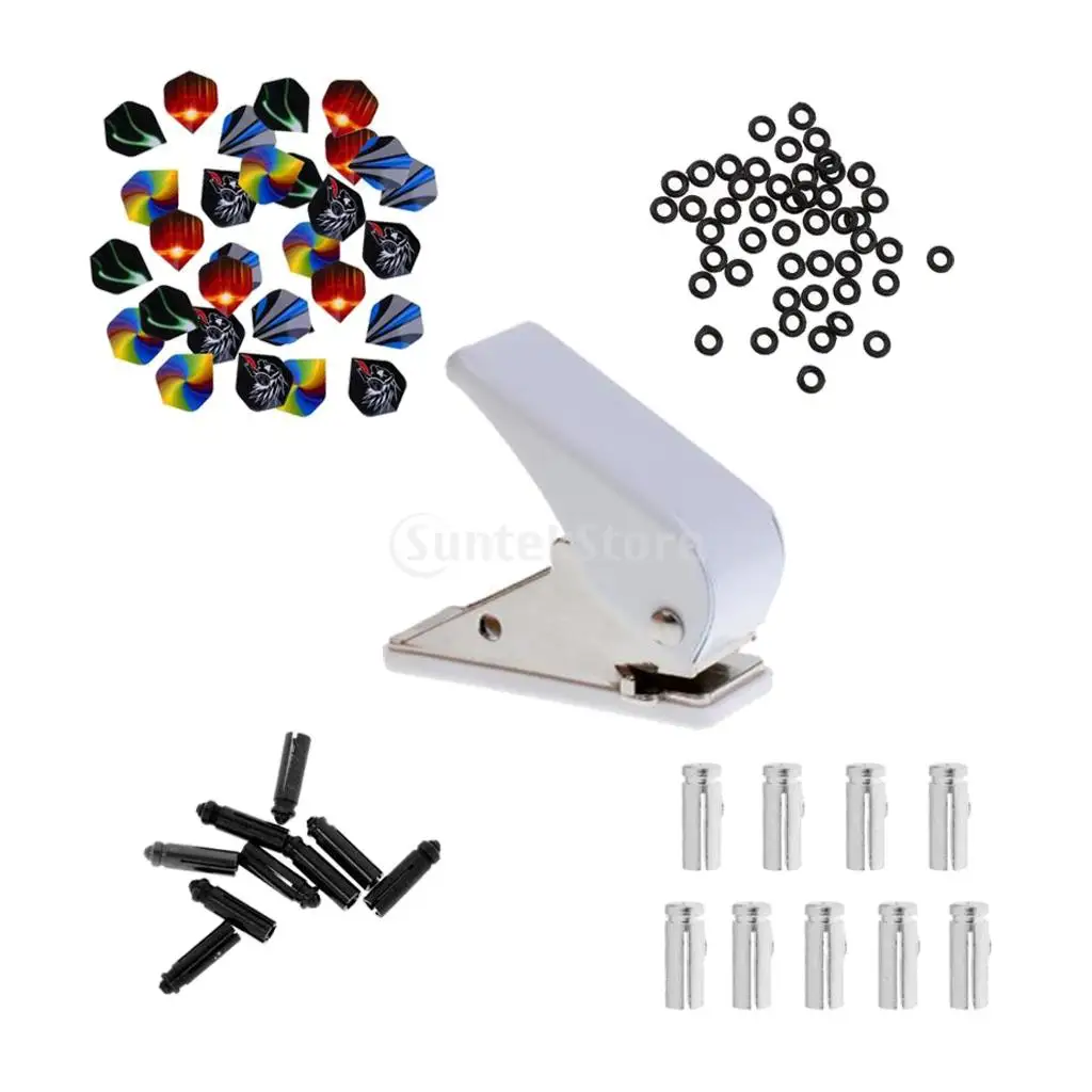 Dart Flight Puncher Hole Punch with 30pcs Dart Flights 18pcs Flight Savers Protectors and 100pcs Dart Shaft Washers O-Rings