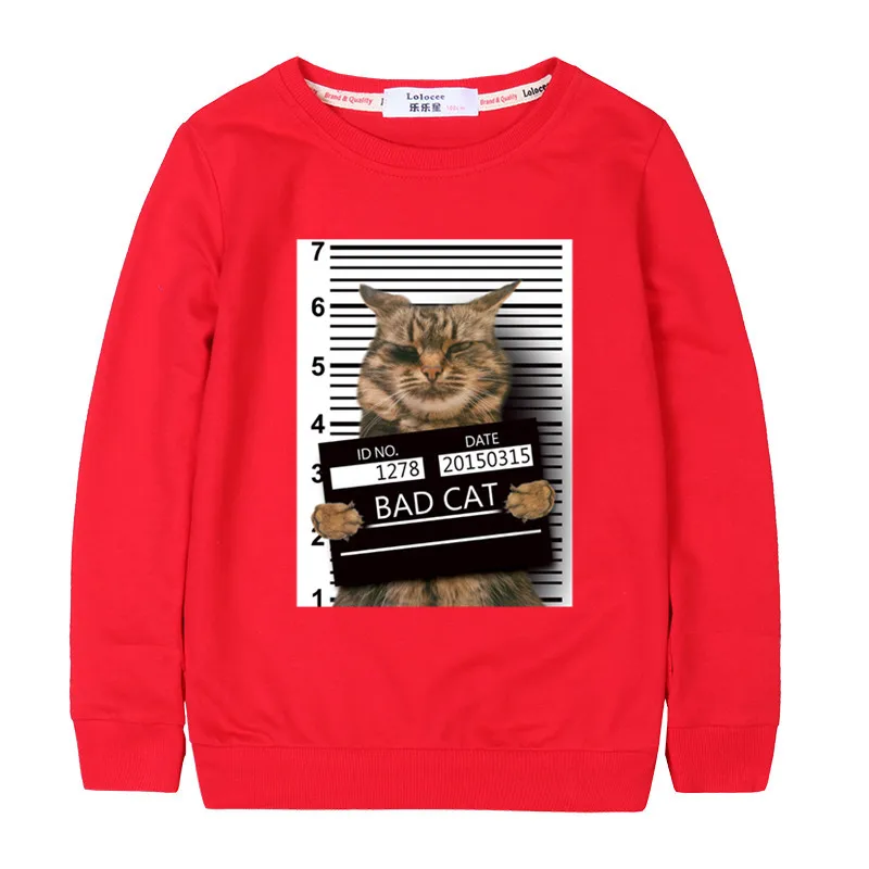 Детский свитер с длинными рукавами для мальчиков с принтом «Bad Cat in Police Dept» пуловеры с рисунками животных - Цвет: red