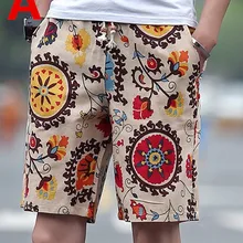 Модные летние пляжные повседневные шорты больших размеров с принтом льняные свободные мужские шорты