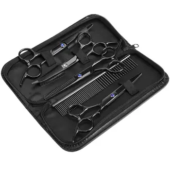 

TINGHAO 7PCS Stainless Steel Pet Grooming Scissors Kit Dog Cat Hairdressing Shears Set Cutting Thinning Haircut Tools