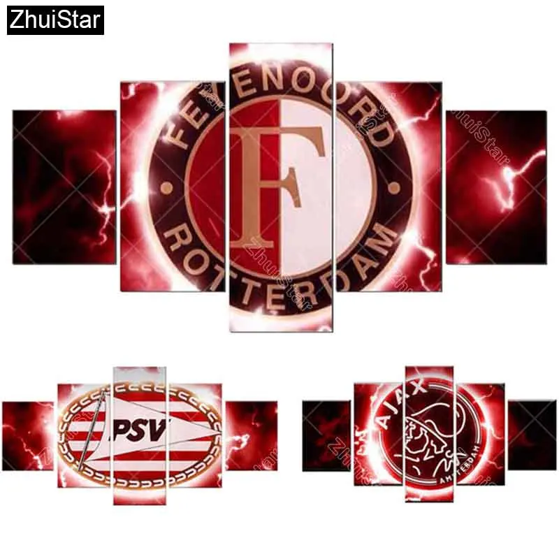 

5pcs Full Square/Square Drill 5D DIY Diamond Painting "Football Logo" Multi-picture Combination 3D Embroidery Mosaic Decor XSH