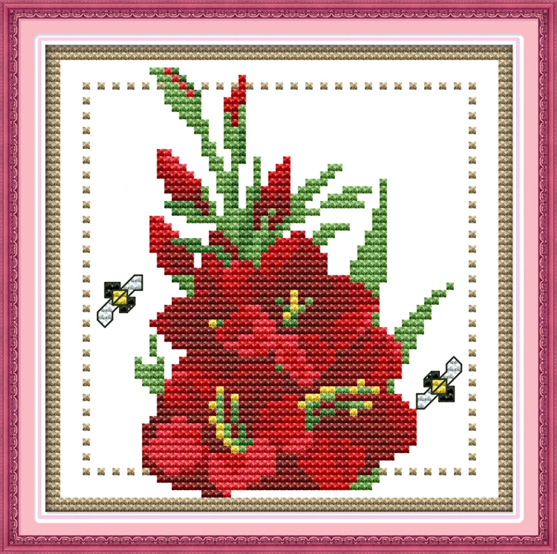 

Twelve months flower-August Cross stitch kits Bricolage DMC Printed Canvas Embroidery DIY Handmade Needlework Wall Home Decor