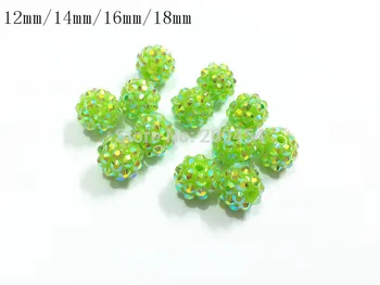 

(Choose Size First) 12mm/14mm/16mm/18mm Light Green AB Resin Rhinestone Beads