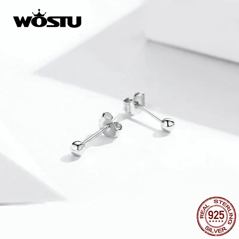 WOSTU подлинные 925 пробы серебряные серьги-гвоздики с маленькими шариками простые серьги в форме фасоли для женщин подарок DXE581