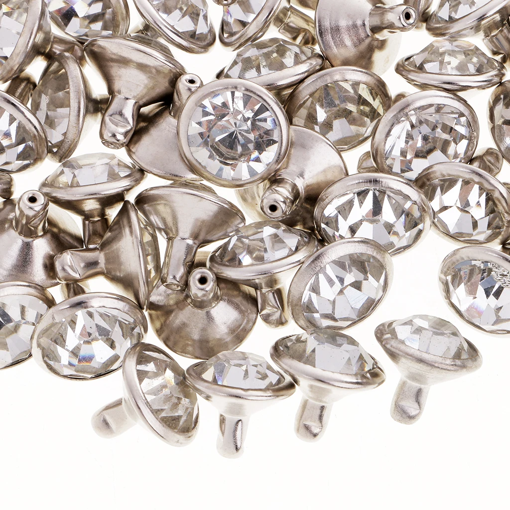 50 Pieces Rhinestone Rivets Studs Buttons for Sewing Crafts DIY Bag Clothes Shoes 7/10mm Silver/Gold Leathercrafts Accessories