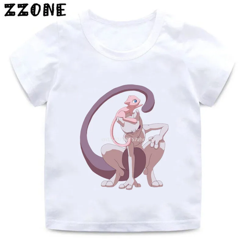 Футболка для маленьких девочек с принтом «Mewtwo», «акварельные чернила», «Покемон злодей» Забавная детская одежда с рисунками Детская летняя футболка HKP5303 - Цвет: whiteG