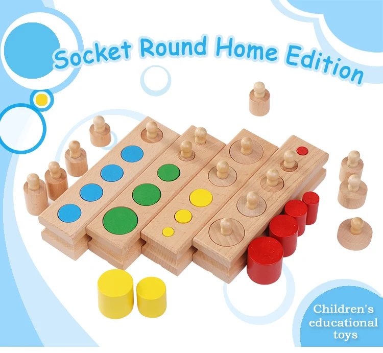 Soquetes de Cilindro Brinquedos de Blocos de Madeira Madeira do Bebê Educação Montessori do Bebê Desenvolvimento Prática & Brinquedos Sensoriais Set Família 2 High Quality montessori educational
