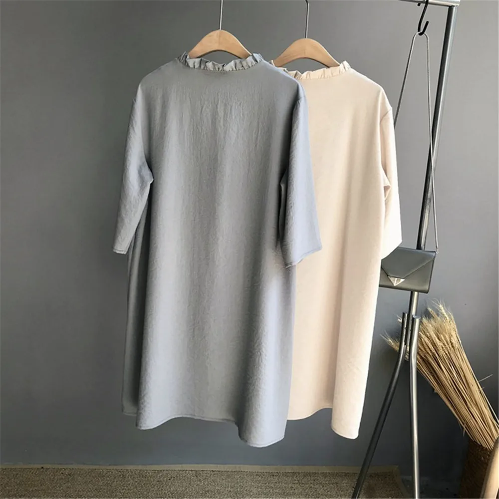 Elegant Solid Pleated O-Neck Loose Dress Vestidos 2018 New Fashion Womens Straight Dress Half Sleeve Summer Loose Dress (11)