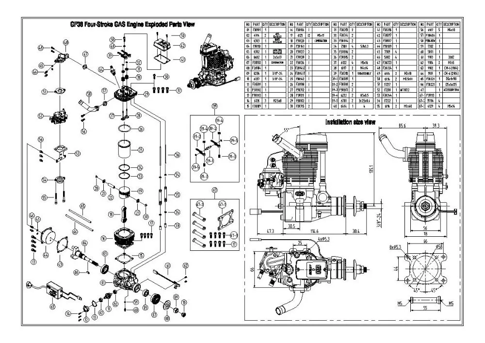 NGH GF38 38CC 4 тактный бензиновый/бензиновый двигатель для RC Самолет