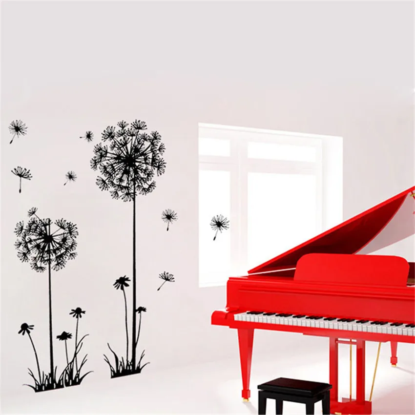 

2017 HOT High Quality Black Creative PVC Dandelion Flower Plant Tree Large Removable Home Wall Decal S wh