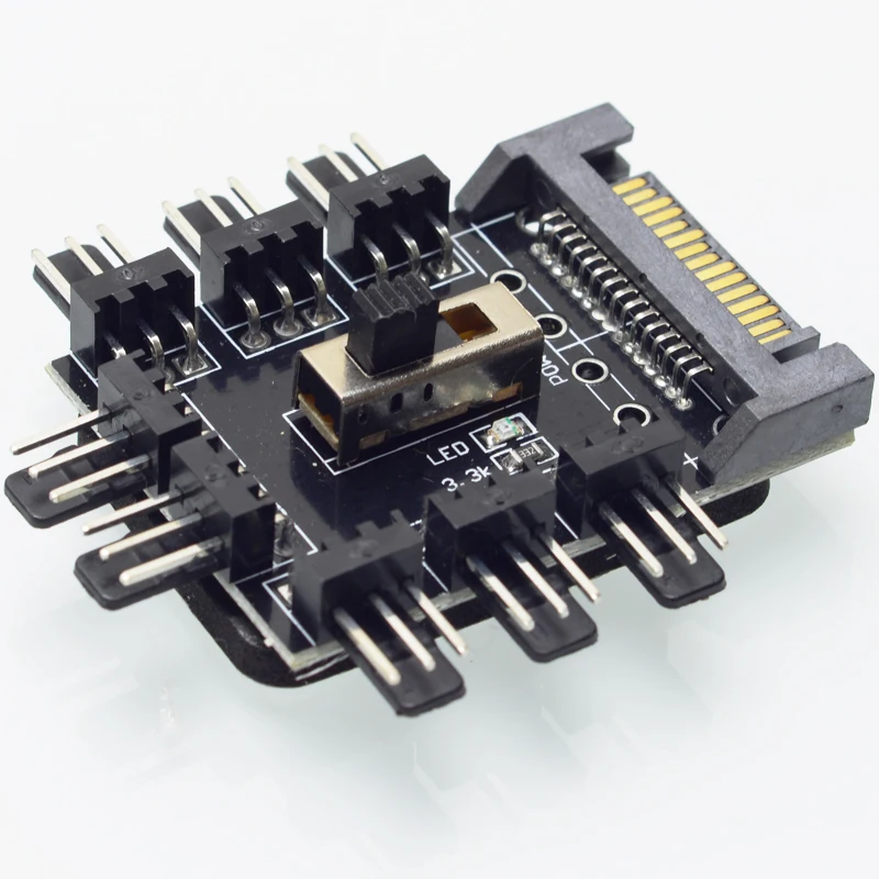 8 منافذ 3 دبوس مروحة الطاقة محور 15pin sata إلى 8 ميناء pc حالة نظام التبريد مروحة امدادات الطاقة spliter محول 12 فولت 15 فولت