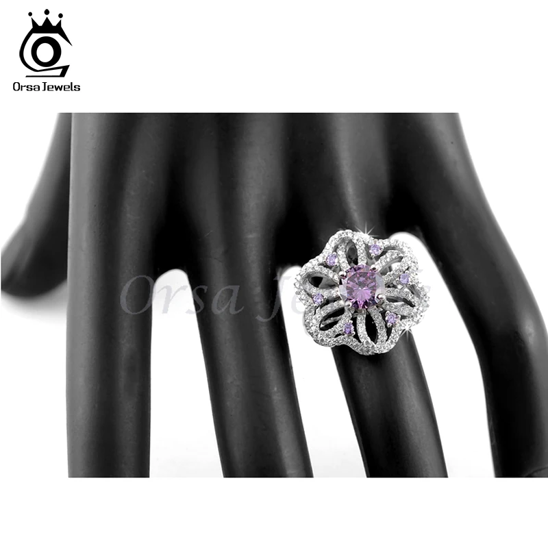 ORSA JEWELS Silver Color Women Ring With AAA Purple Zircon Paved Female Finger's Rings For Women Party Jewelry OR39