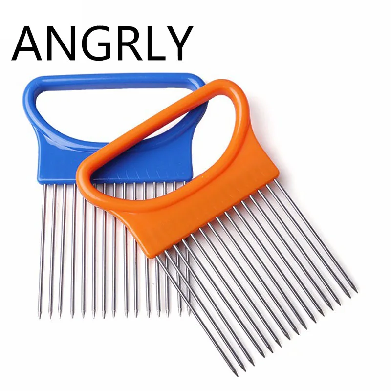 

ANGRLY Newest Stainless Steel Onion Holder Slicer Vegetable Tomato Cutter Kitchen Tools Gadget Rilakkuma Japanese Knife