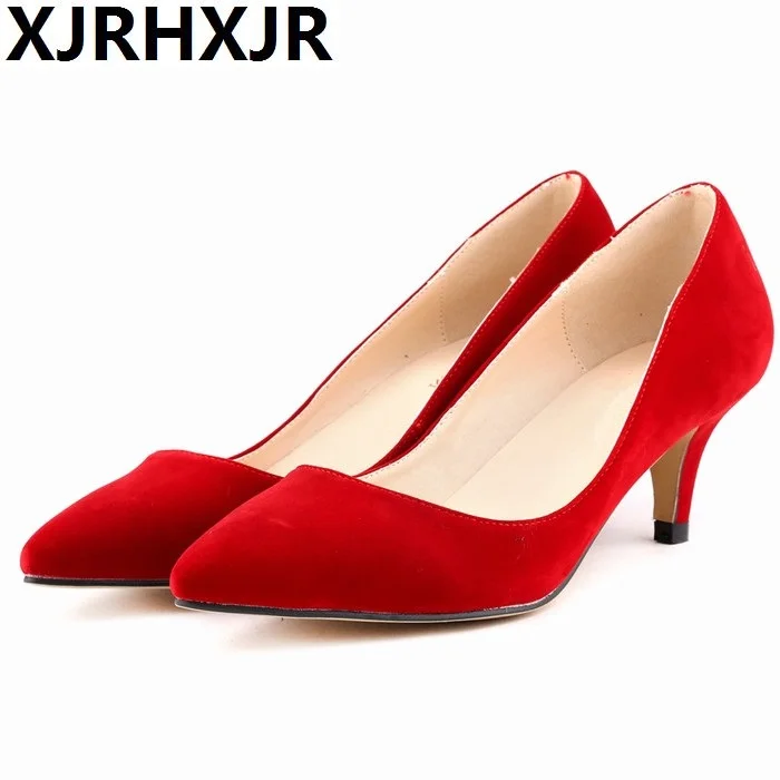 

XJRHXJR 6cm Elegant New Simple Women Pumps Party Shoes Suede High Heels Shoes Woman Comfortable Low Heels Women Office Shoes