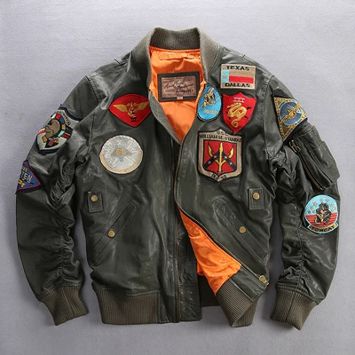 Avurexfly мужская куртка из натуральной кожи для ВВС, высокое качество, армейский зеленый пилот, летная куртка, брендовая винтажная куртка размера плюс 6XL - Цвет: Армейский зеленый