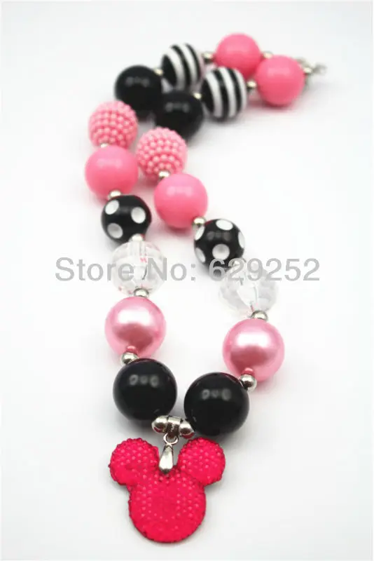 

Red cute Mickey mouse animal bubblegum acrylic solid chunky beads statement necklace CB205