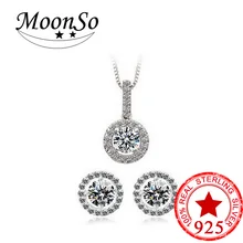Moonso CZ свадебные обручение Настоящее серебро 925 Подлинная Имитация Ювелирные наборы для женщин LJ1535S