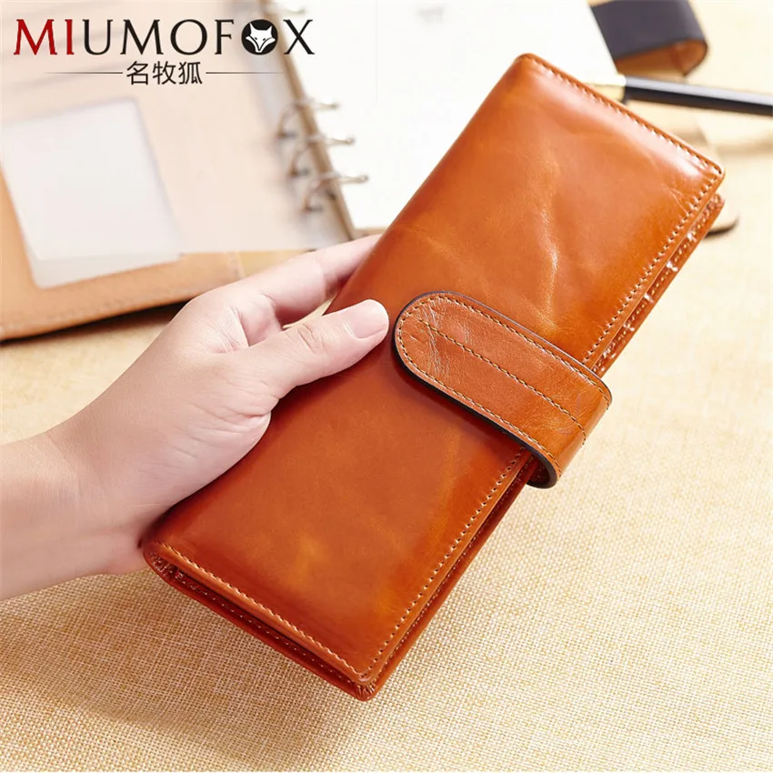 

Genuine Leather Women Men Long Wallet 4 Colors Large Capacity Card Wallet ID Card Holder Multifunction Long Wallet Clutch W129