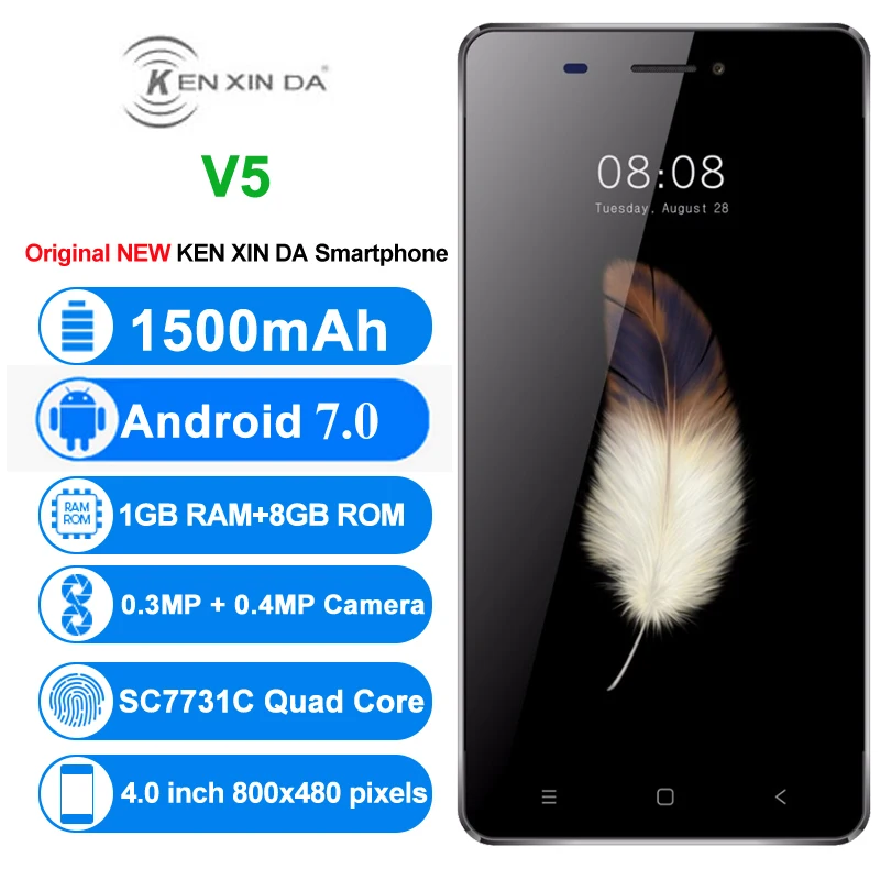 Кен XIN да KENXINDA V5 3g мобильный телефоны android 7 0 1 ГБ + 8 4 ядра смартфон 480 P Dual SIM
