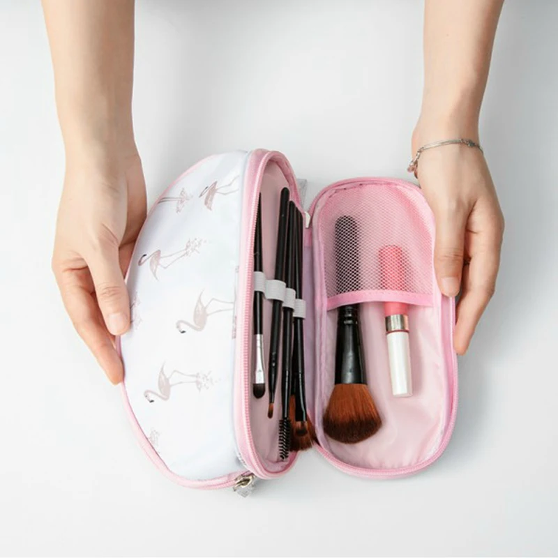  Travel Double Layer Flamingo Big Makeup Bag Women Portable Zipper Make Up Case Beauty Wash Organize