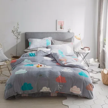 

2017 new Gray clouds bedding set Bed Linen Fleece fabric bedding sheet duvet cover pillowcases Queen size