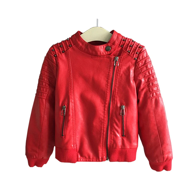 

Red Faux Leather Jackets Girls Jacket Casaco Infantil Menina Chaqueta Abrigo Nina Jaqueta De Couro Children Outerwear for Girl