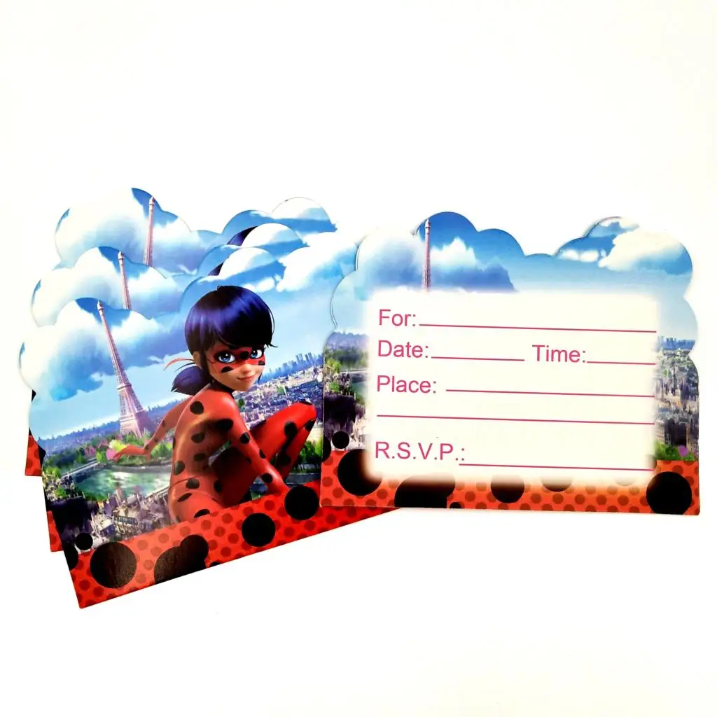 

10pcs/set Party Supplies Ladybug Theme Invitation Card Invitations for Kids Birthday Party Decoration Happy Birthday Baby Favor