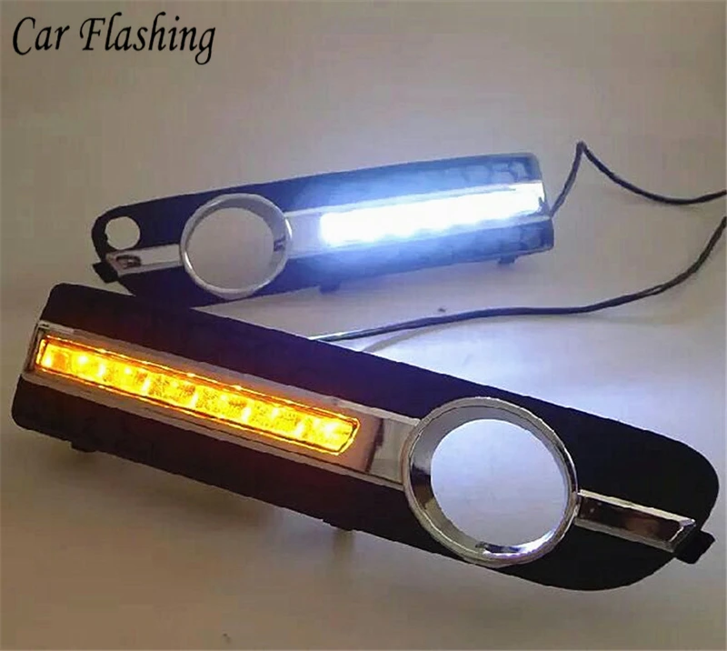 

Car Flashing 2PCS led drl daytime running light For Volvo S80 2009 2010 2011 2012 2013 fog lamp cover with turn yellow Signal