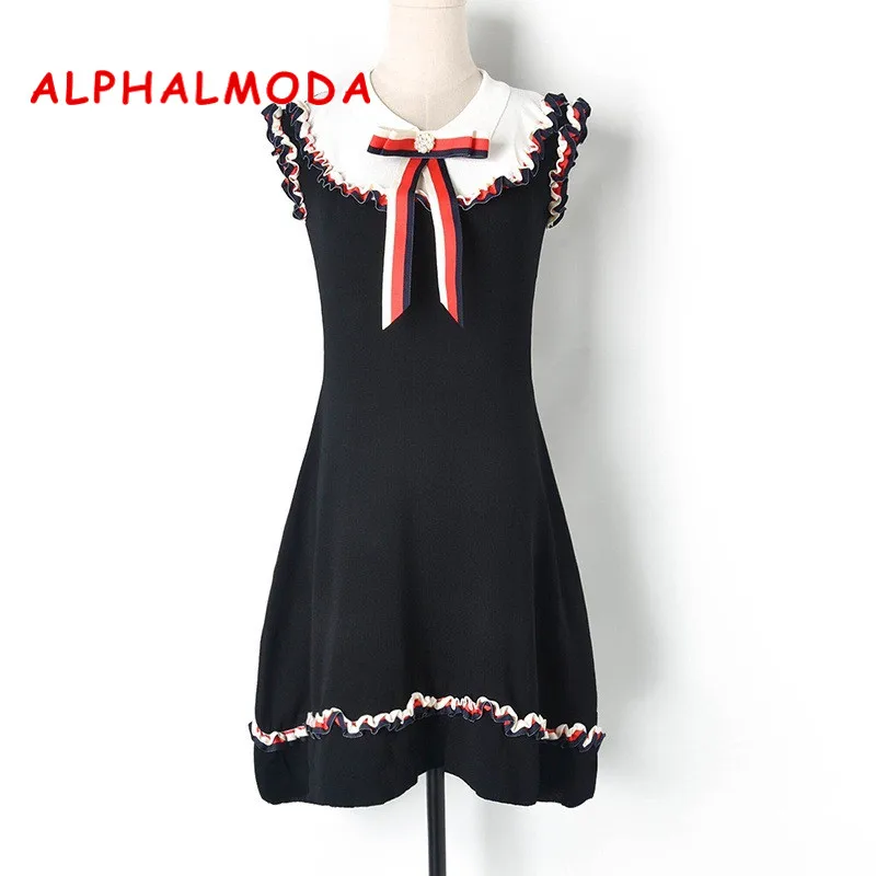 ALPHALMODA/летнее винтажное трикотажное платье с бантом тонкая жемчужная брошка без