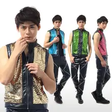 Цвета: золотистый, красный синий Цветной Блестки для певицы для сцены мужской жилет для мужчин брендовая мужская одежда пикантный топик 1 camisetas regatas адаптируемые под требования заказчика