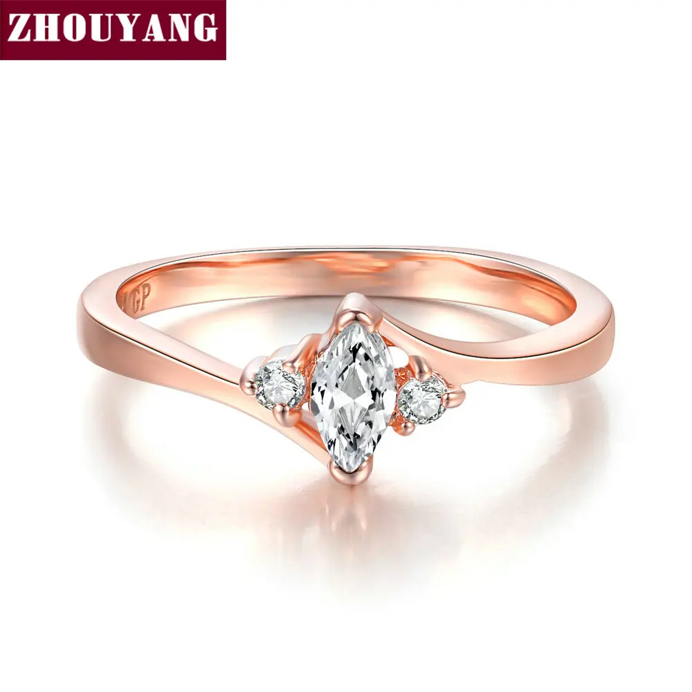 ZHOUYANG кольца для женщин, разные цвета на выбор, Простые овальные фианиты из розового золота, свадебный подарок, модное ювелирное изделие R797 R804 - Цвет основного камня: Rosegold Clear