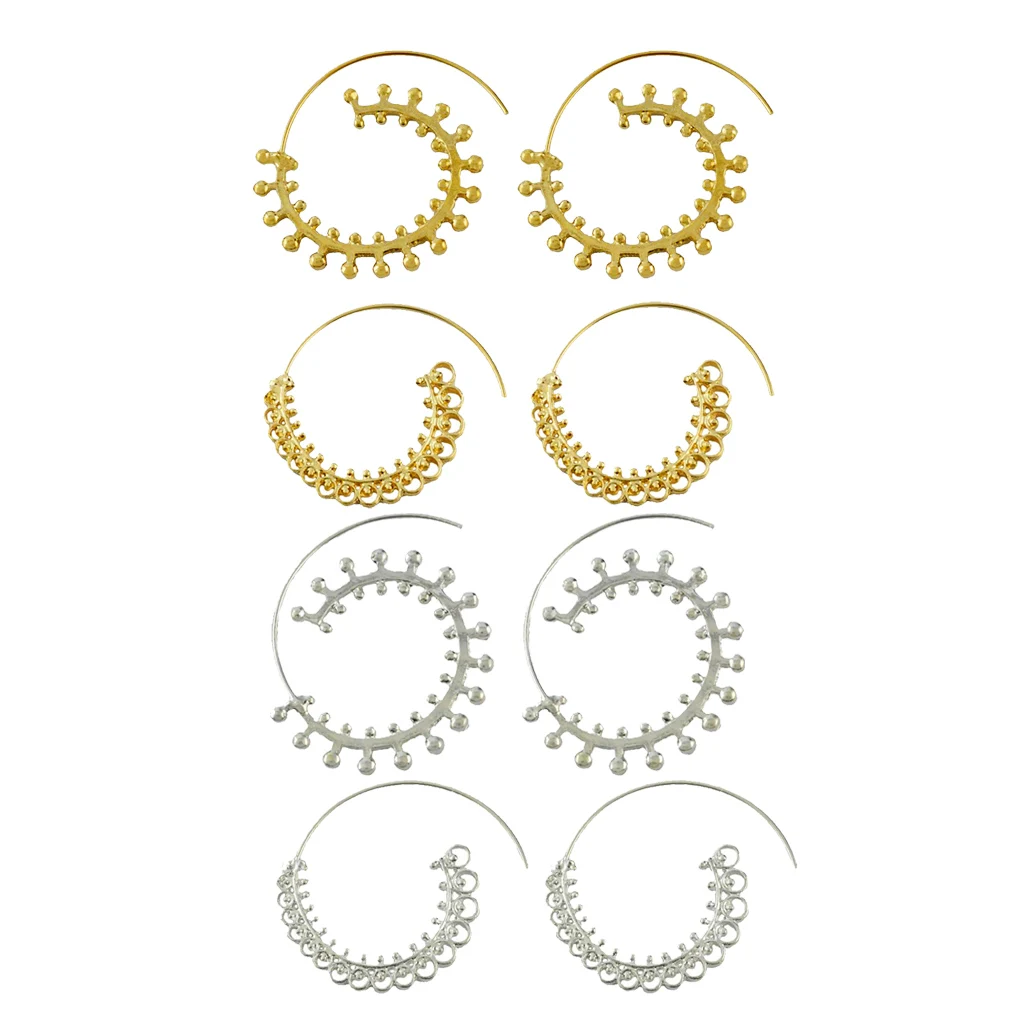 Boho Statement Jagged Spiral Earring Circles Round Tribal Hoop Pull Through Earring Lady Jewelry
