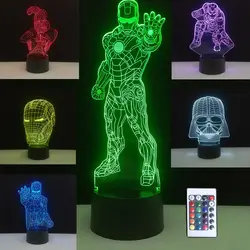 Супергерой Железный человек-паук Маска 3D ночной свет настроение лампа 7 цветов USB светодио дный Светодиодные ночные огни Lampara Настольный