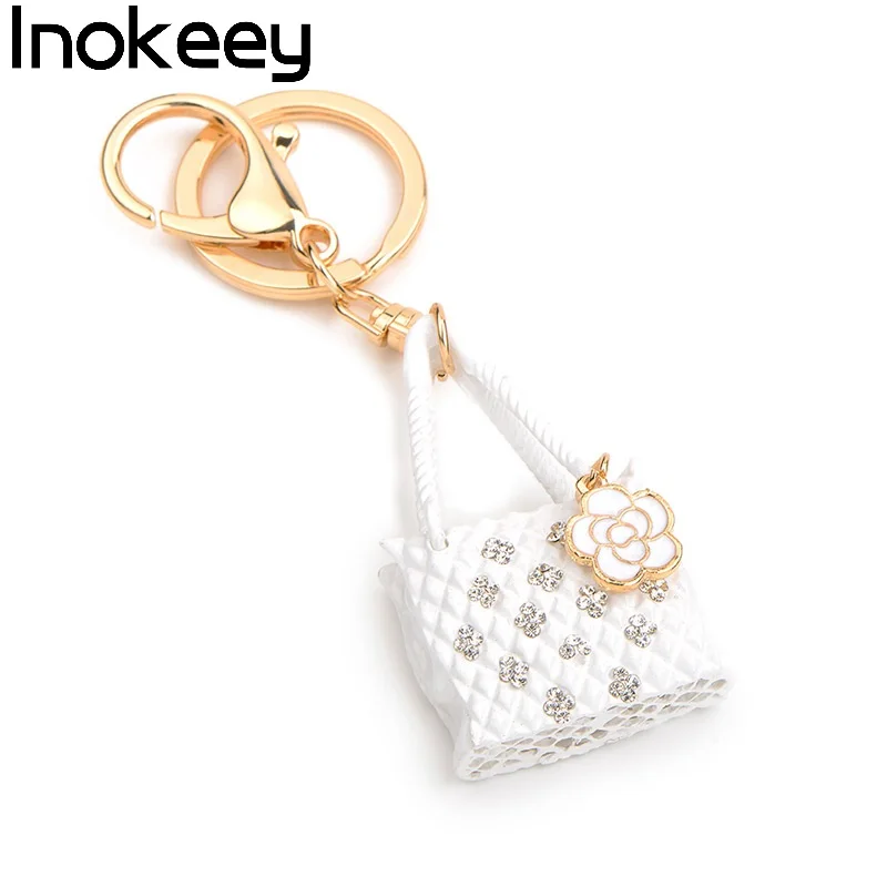 Alloy White Enamel Rhinestone Handle Bag Key Chain Women Men Metal Boys' Girls' Keyring Accessories | Украшения и