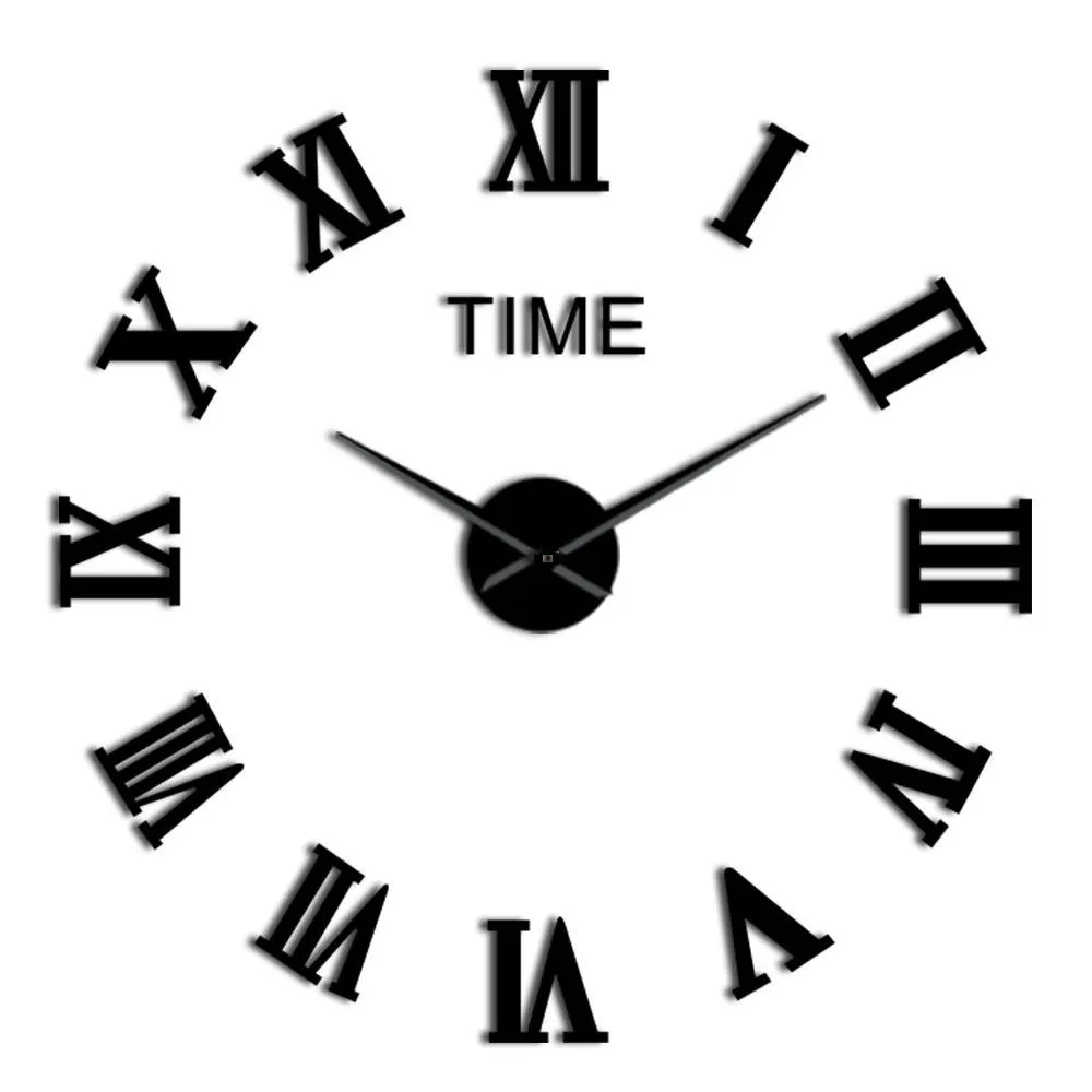 DIY классические римские цифры настенные часы Современные часы 3D акриловая зеркальная поверхность комплект украшения Бесшумная наклейка креативное шоу - Цвет: Black