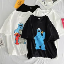 Летние женские футболки с забавным мультяшным принтом, простые универсальные Свободные Черно-белые футболки Harajuku для отдыха, корейские базовые Топы Ulzzang