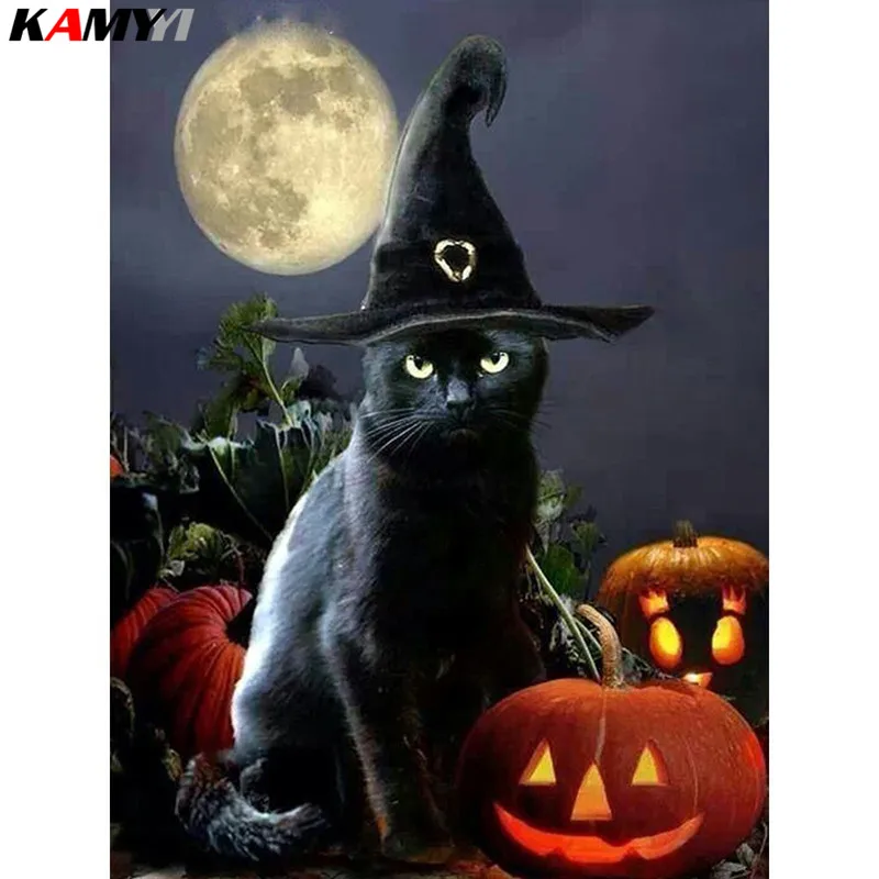 

Full Square 5D DIY Cat Diamond Painting Cartoon Diamond Mosaic Drill Pumpkin Picture Of Rhinestone Halloween Decor XY1